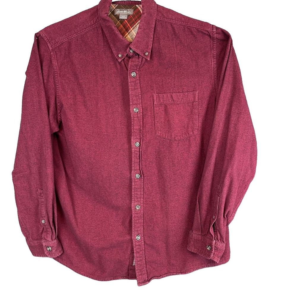 Eddie Bauer Men's Flannel Burgundy Button-Down Long Sleeve Shirt 90s Vintage LRG